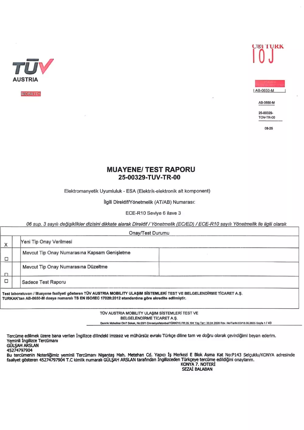 TÜV AVUSTRİA TEST RAPORU